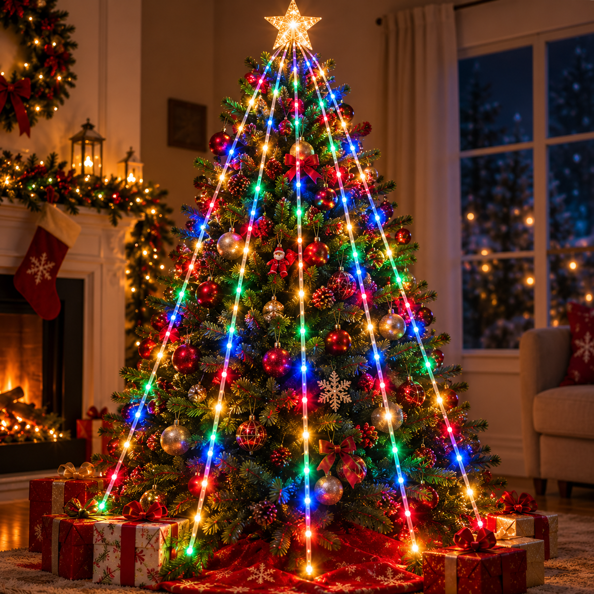 Combo Luces Estrella Cascada LED árbol + 🎁 Tapete regalo Gratis