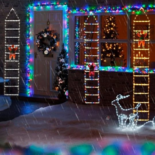 🎅✨ Escalera Navideña LED 2 metros con Papá Noel Decorativo 30 cm