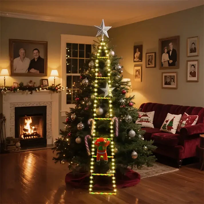 🎅✨ Escalera Navideña LED 2 metros con Papá Noel Decorativo 30 cm
