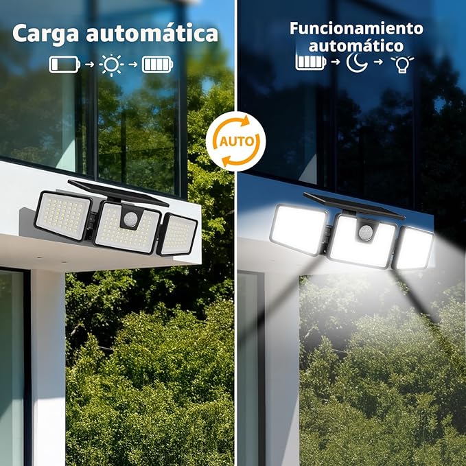 Lámpara solar plegable de exterior con sensor y tres cabezales™