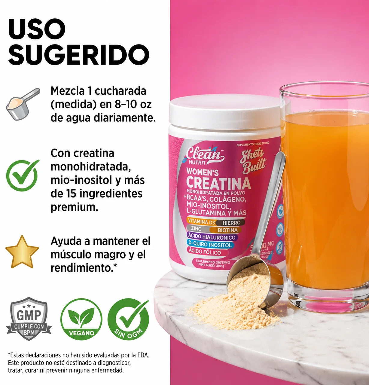 Shelf Builder™ Creatina diseñada para mujeres que desean obtener más de su creatina: no solo fuerza, sino bienestar integral del cuerpo.