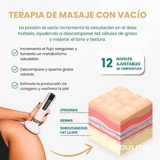 Masajeador Anticelulítico Skintec® Combina succión y calor terapéutico para reducir la grasa localizada y tonificar.