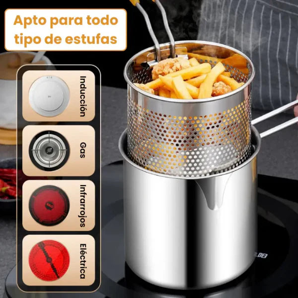 Olla freidora de acero inoxidable con colador™