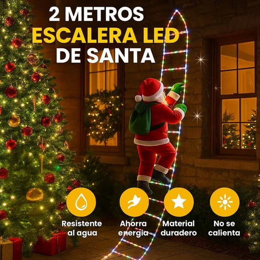 🎅✨ Escalera Navideña LED 2 metros con Papá Noel Decorativo 30 cm