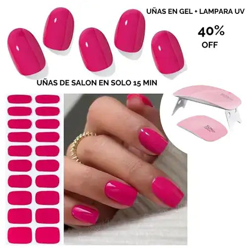 PEGATINAS UÑAS EN GEL SEMICURADAS 20 UNID + 🎁LAMPARA UV