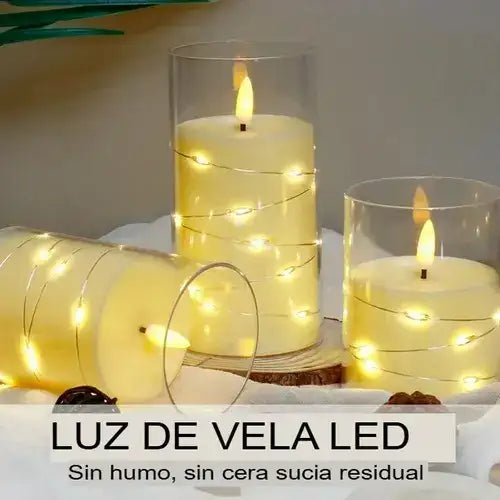 SET X 3 VELAS LED REALISTAS EN ACRÍLICO, FUNCIONA CON 2 PILAS AA