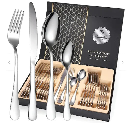 Set de 24 Cubiertos Premium Acero Inoxidable + Caja de Regalo🎁