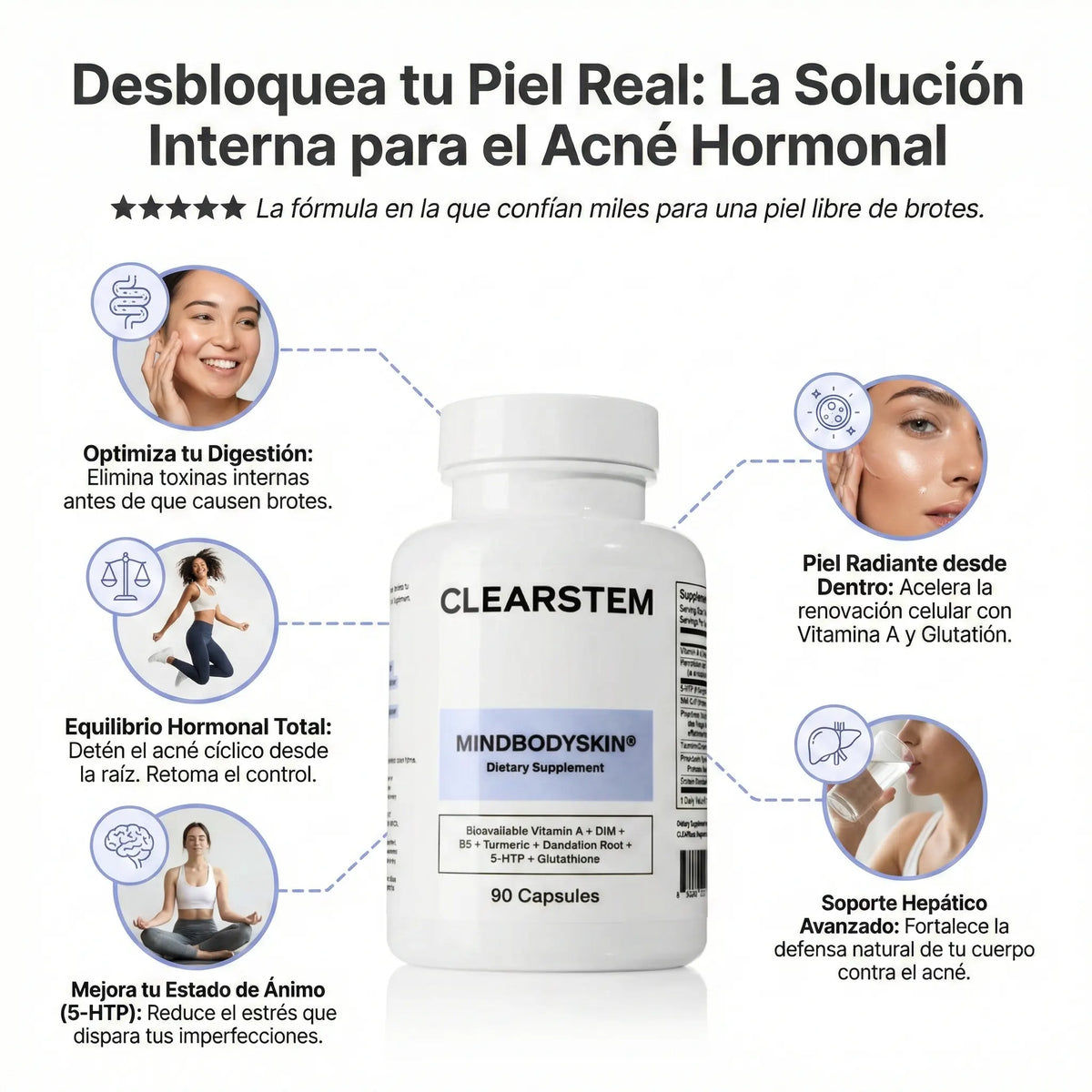 CLEARSTEM™ Creado para combatir el Acné Hormonal, Diseñado para que recuperes tu piel y tu autoestima.