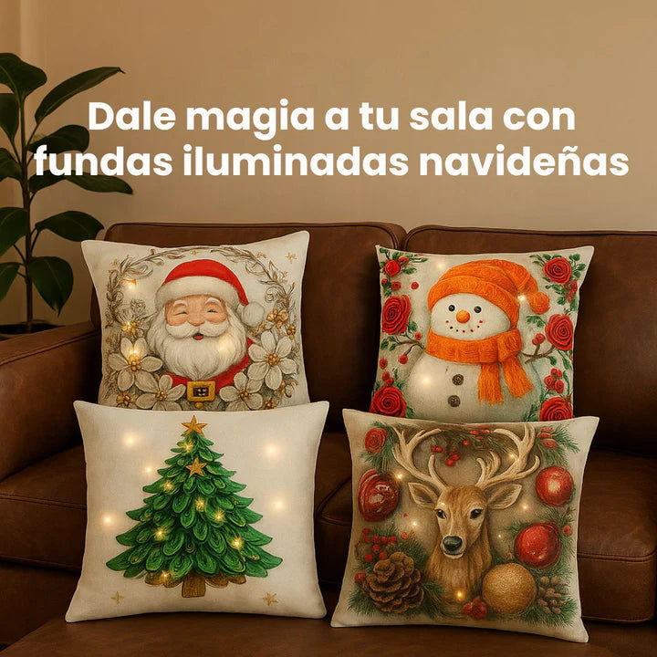Set de 4 Fundas Navideñas con Micro-LED: Ilumina tu Hogar en esta navidad🎄