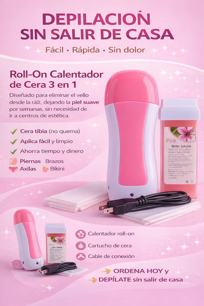 Cera Depilatoria Roll-On Premium + Calentador: ¡Tu piel te lo agradecerá!