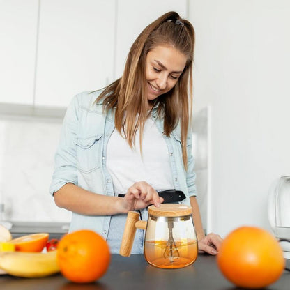 MUG MEZCLADOR DE VIDRIO 400ml RECARGABLE (PREMIUM)