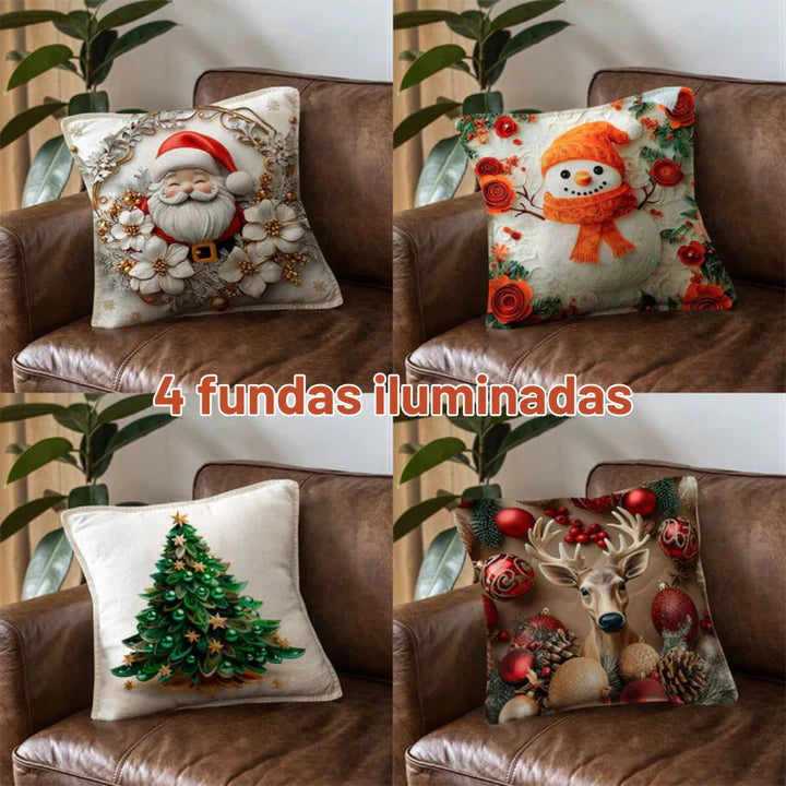 Set de 4 Fundas Navideñas con Micro-LED: Ilumina tu Hogar en esta navidad🎄