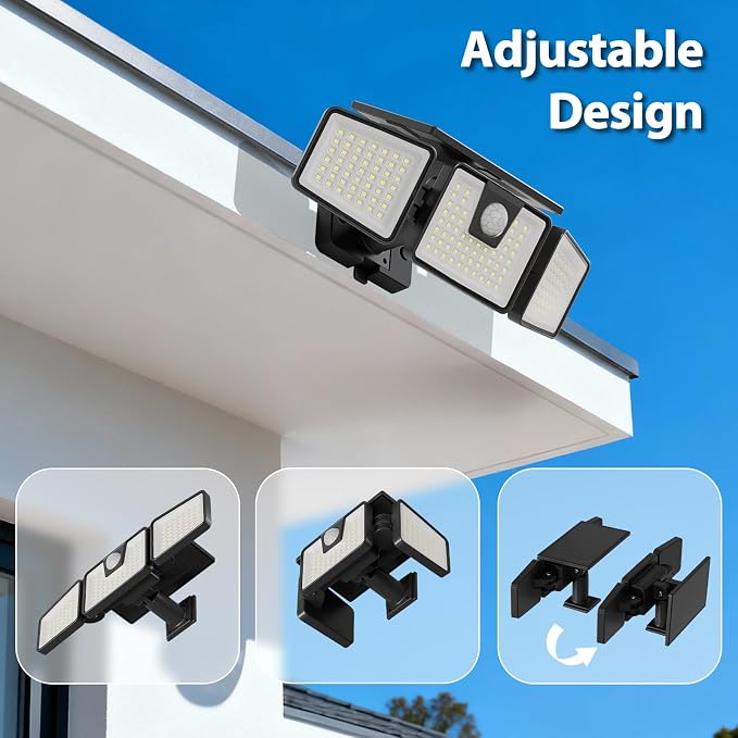 Lámpara solar plegable de exterior con sensor y tres cabezales™