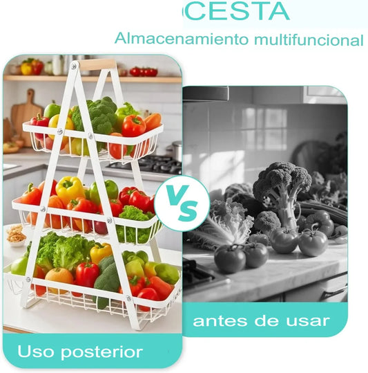Frutero de acero 3 niveles ¡No más desorden en tu cocina! El frutero que transformará tu espacio.