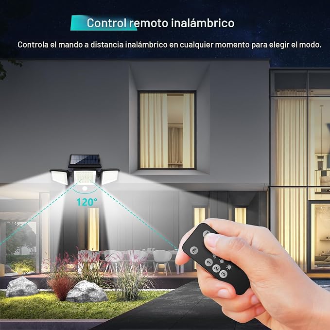 Lámpara solar plegable de exterior con sensor y tres cabezales™