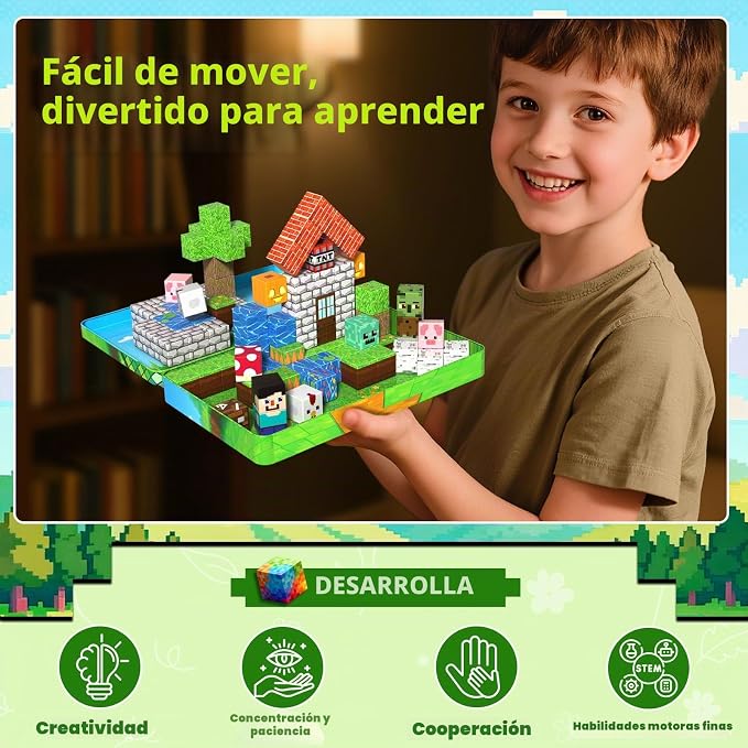 Minecraft Mundo Magnetico™ 60 Pzs +  Caja metálica.