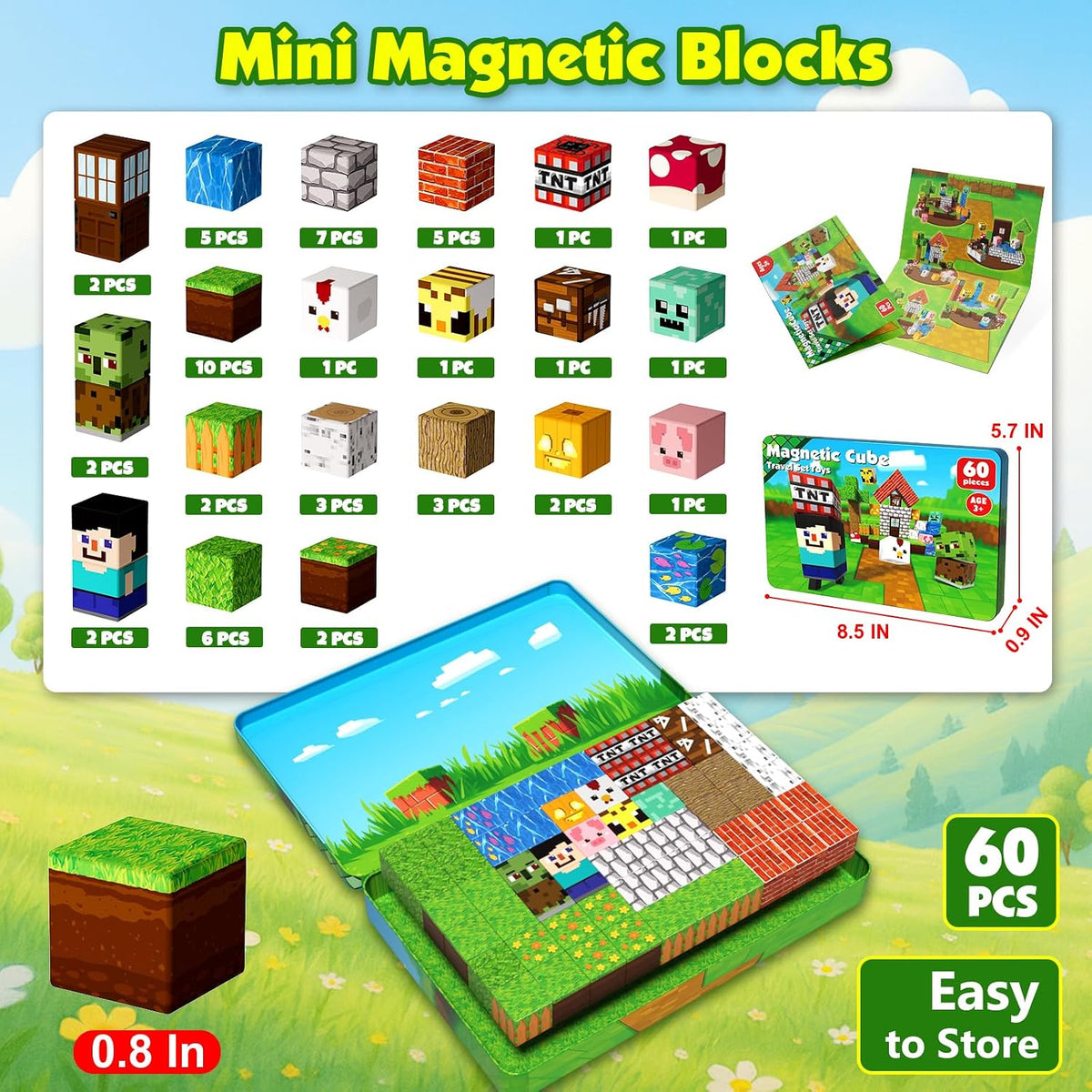 Minecraft Mundo Magnetico™ 60 Pzs +  Caja metálica.