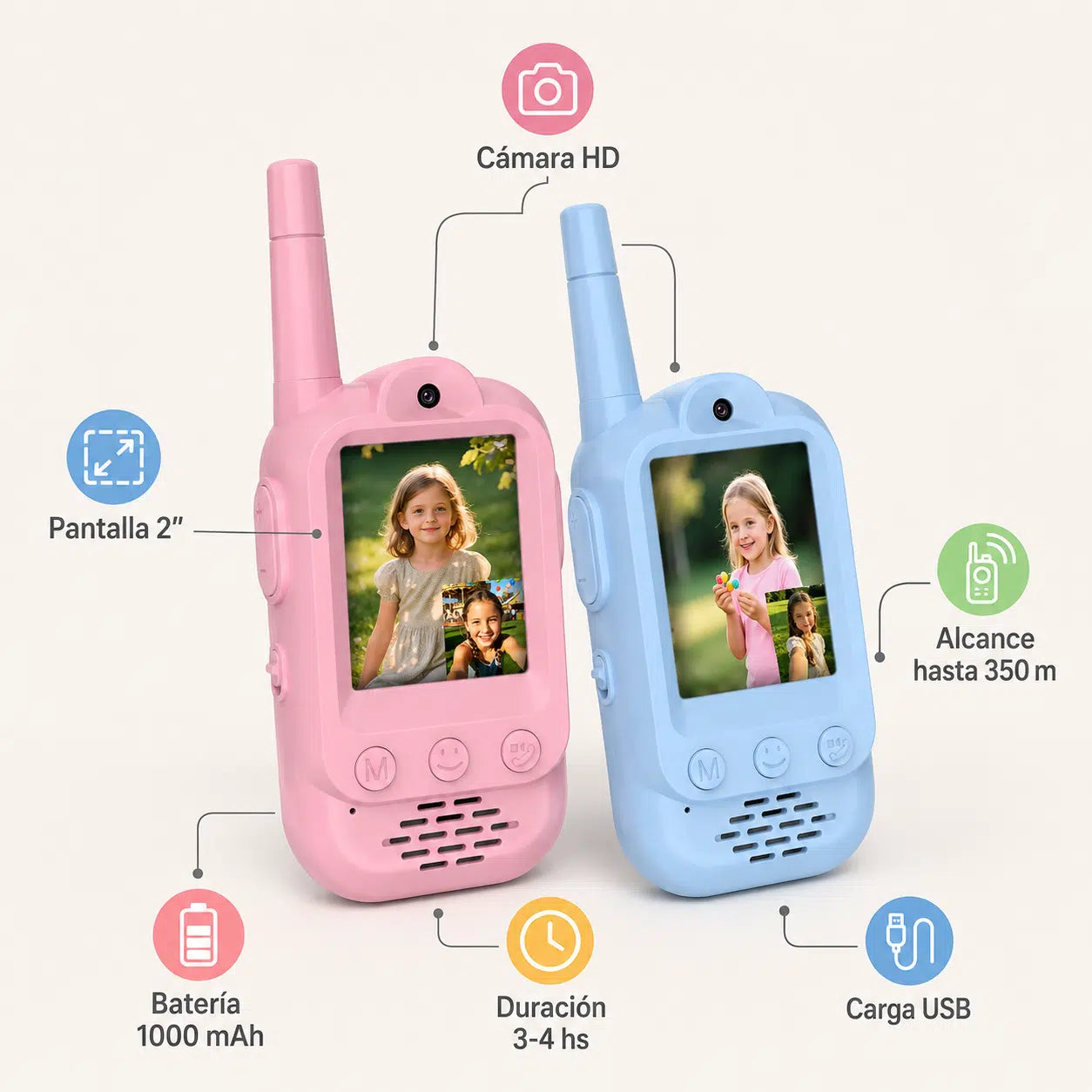 Set de Walkie-Talkies para Niños 2 unidades – Radios con Cámara y Pantalla
