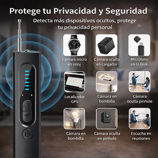 Detector de cámaras ocultas (de grado militar, con detección de seguimiento por radiofrecuencia y GPS integrada