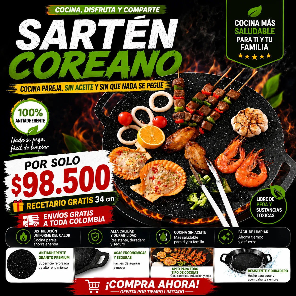 Sartén Multifuncional Coreana™ 🍳✨ – Antiadherente Premium