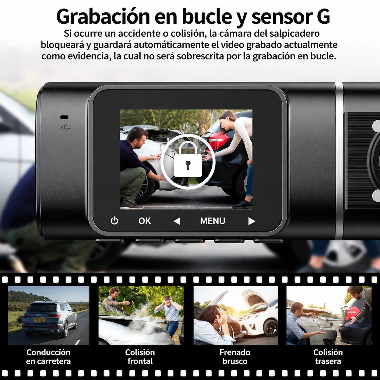 Cámara Triple lente: frontal, interior y trasera para carro
