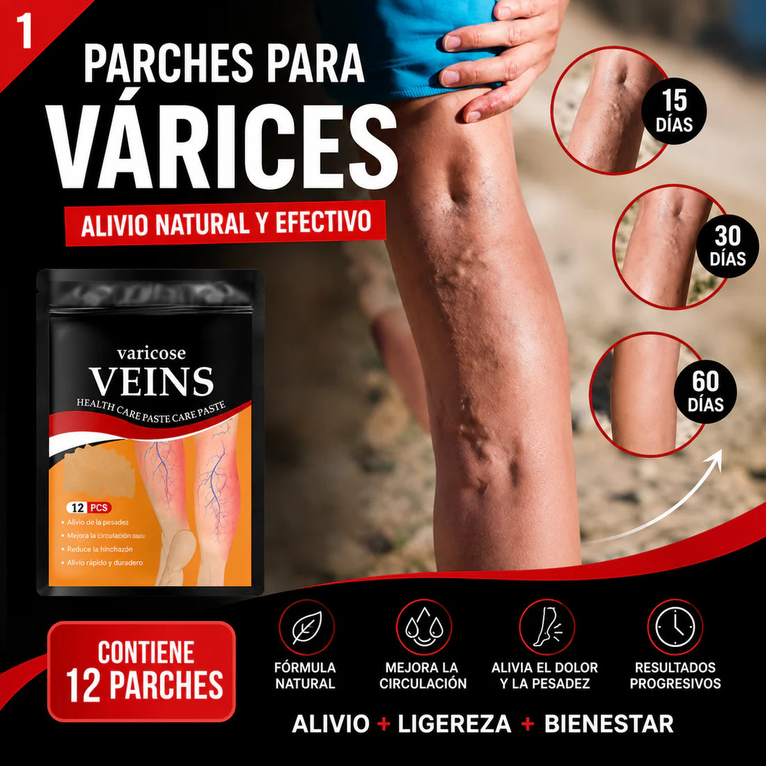 VenoCalm™ X2 Paq Alivio para piernas cansadas (Cada Paquete contiene 12 unidades En total LLEVA 24 PARCHES PARA VÁRICES)