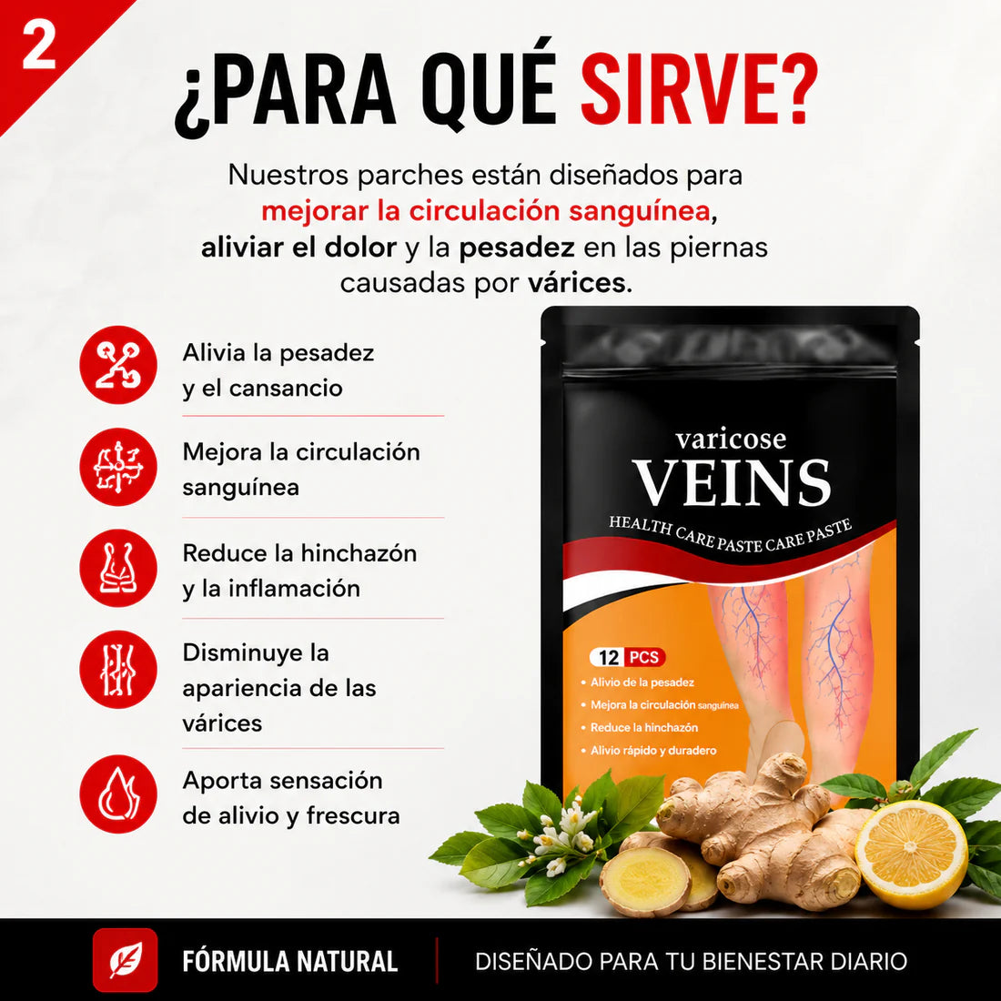 VenoCalm™ X2 Paq Alivio para piernas cansadas (Cada Paquete contiene 12 unidades En total LLEVA 24 PARCHES PARA VÁRICES)