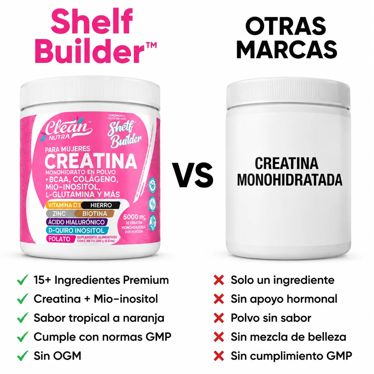 Shelf Builder™ Creatina diseñada para mujeres que desean obtener más de su creatina: no solo fuerza, sino bienestar integral del cuerpo.