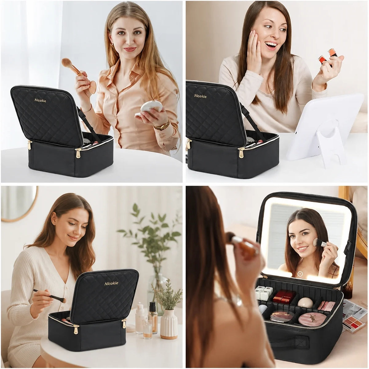 Cosmetiquera con Espejo LED™ · Espejo con luz regulable + Organizador todo en uno