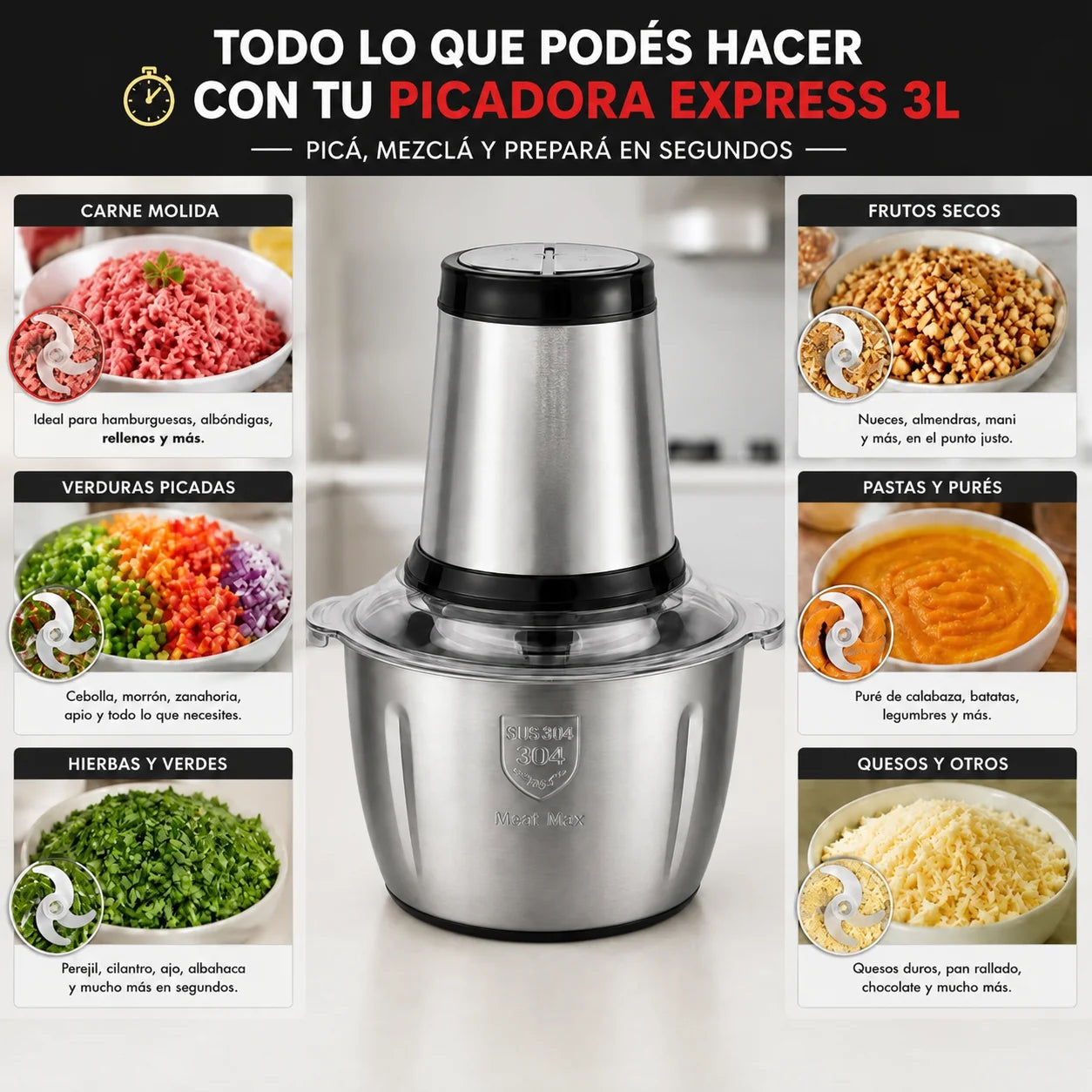 Procesador Express™ 3L De Acero Inoxidable  1000 WATTS
