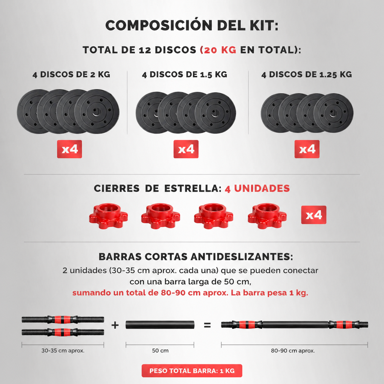 Kit De Pesa Mancuerna Ajustable 20KG