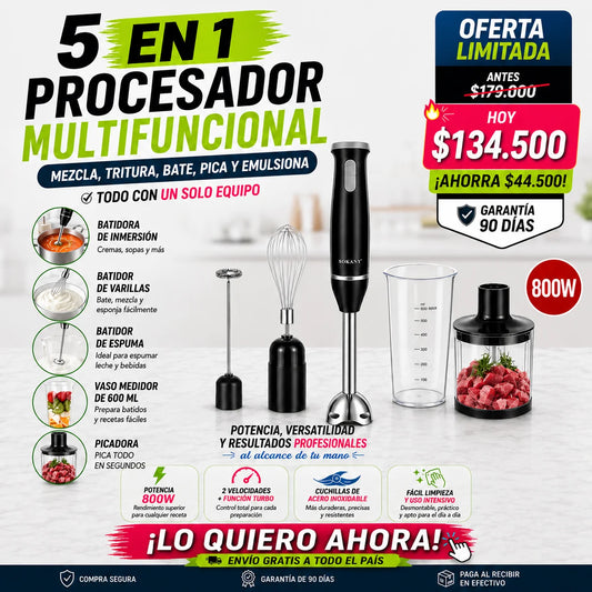 PROCESADOR MULTIFUNCIONAL 5 EN 1 ™ Acero inoxidable, compacta y potente