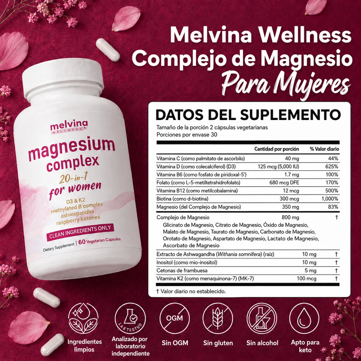 Magnesium 20 en 1 para Mujeres™ 2 cápsulas al día es todo lo que necesitas para volver a vivir sin achaques