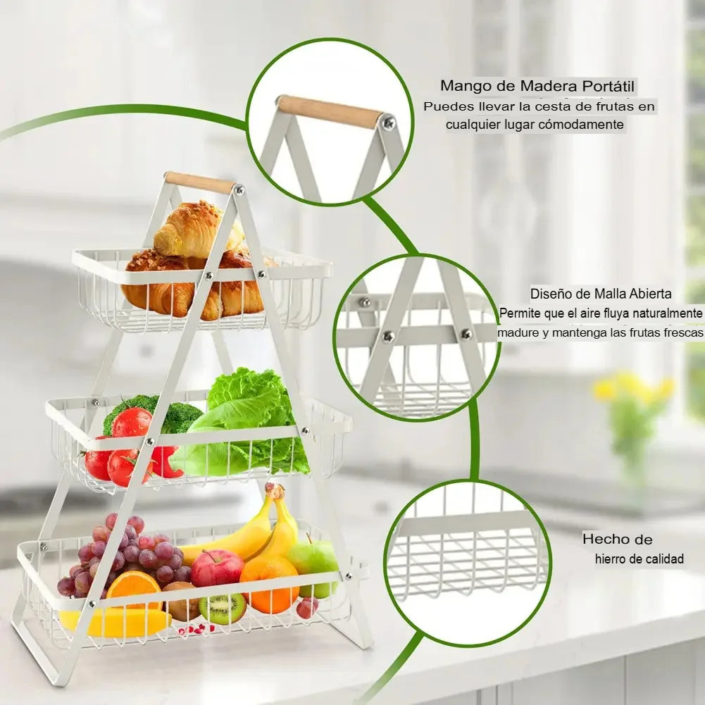 Frutero de acero 3 niveles ¡No más desorden en tu cocina! El frutero que transformará tu espacio.