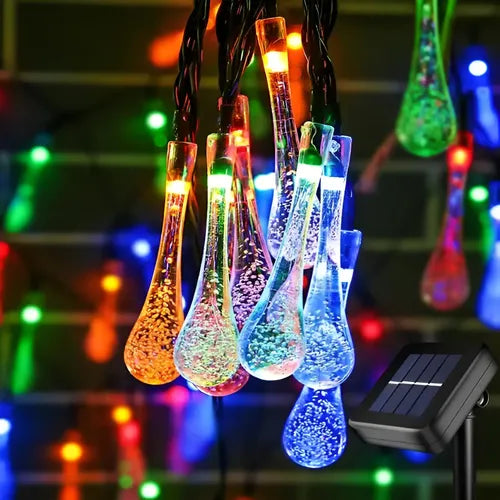 Magia Solar navideña🌟 para tu Jardín: Guirnalda de Cristales 💦 en forma de Gotas😉 X10mt