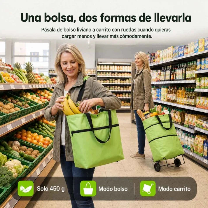 Carrito de mercado plegable con ruedas™ Ligero, Ultra Resistente y Adiós a las Bolsas Pesadas 🛍️