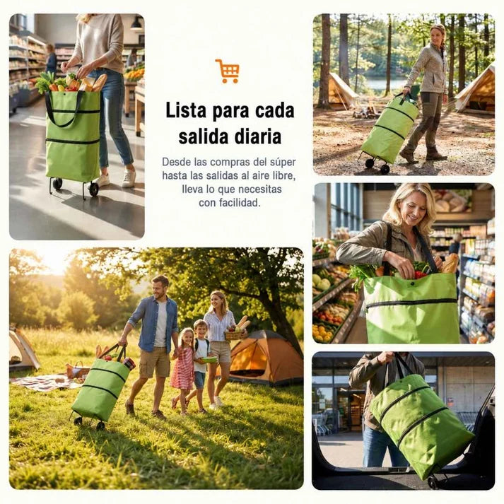 Carrito de mercado plegable con ruedas™ Ligero, Ultra Resistente y Adiós a las Bolsas Pesadas 🛍️