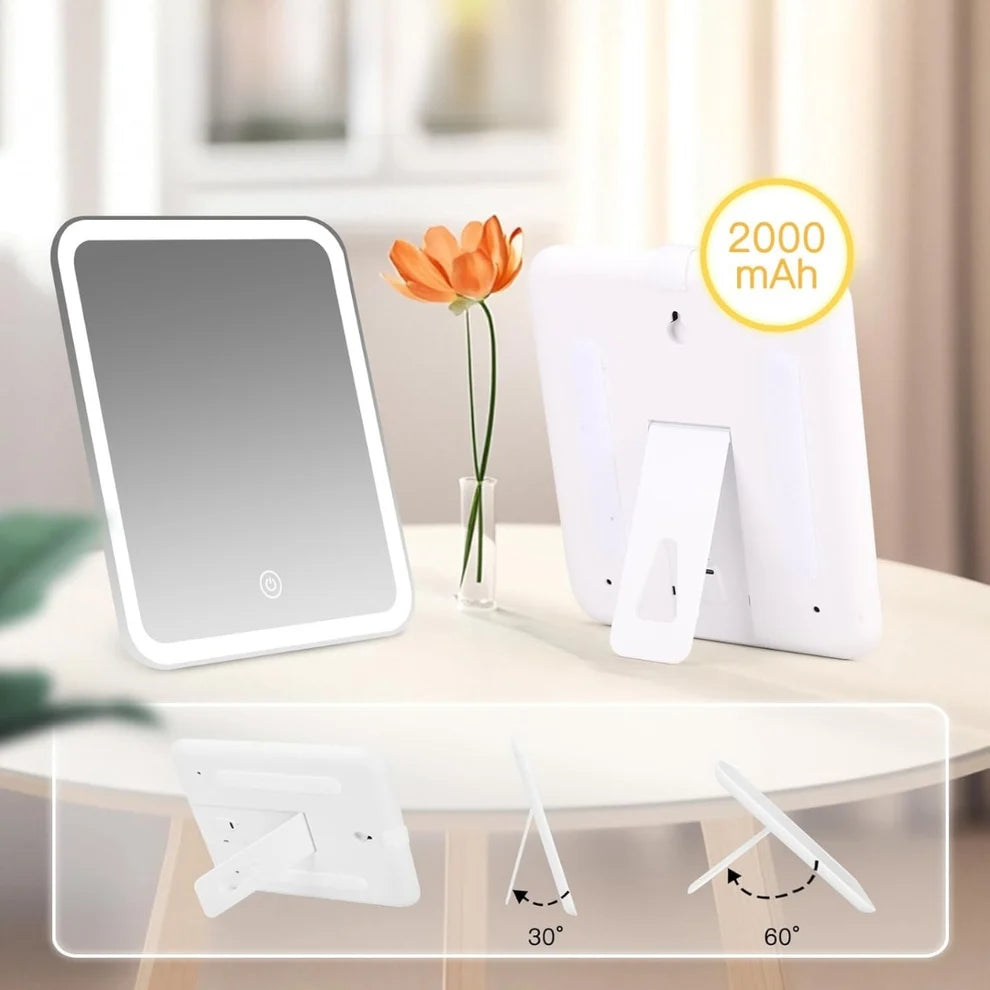 Cosmetiquera con Espejo LED™ · Espejo con luz regulable + Organizador todo en uno
