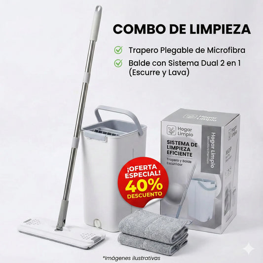 COMBO DE LIMPIEZA TRAPERO DE MICROFIBRA + BALDE 2 EN 1 (ESCURRE Y LAVA)