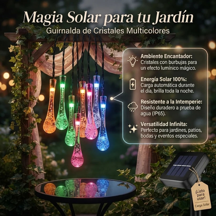 Magia Solar navideña🌟 para tu Jardín: Guirnalda de Cristales 💦 en forma de Gotas😉 X10mt