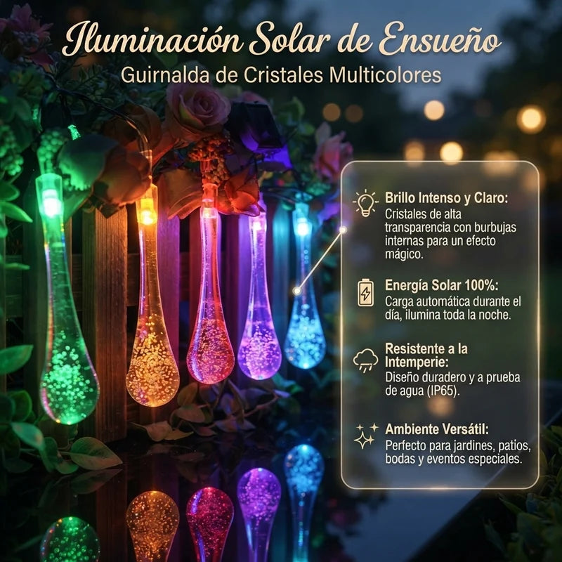 Magia Solar navideña🌟 para tu Jardín: Guirnalda de Cristales 💦 en forma de Gotas😉 X10mt