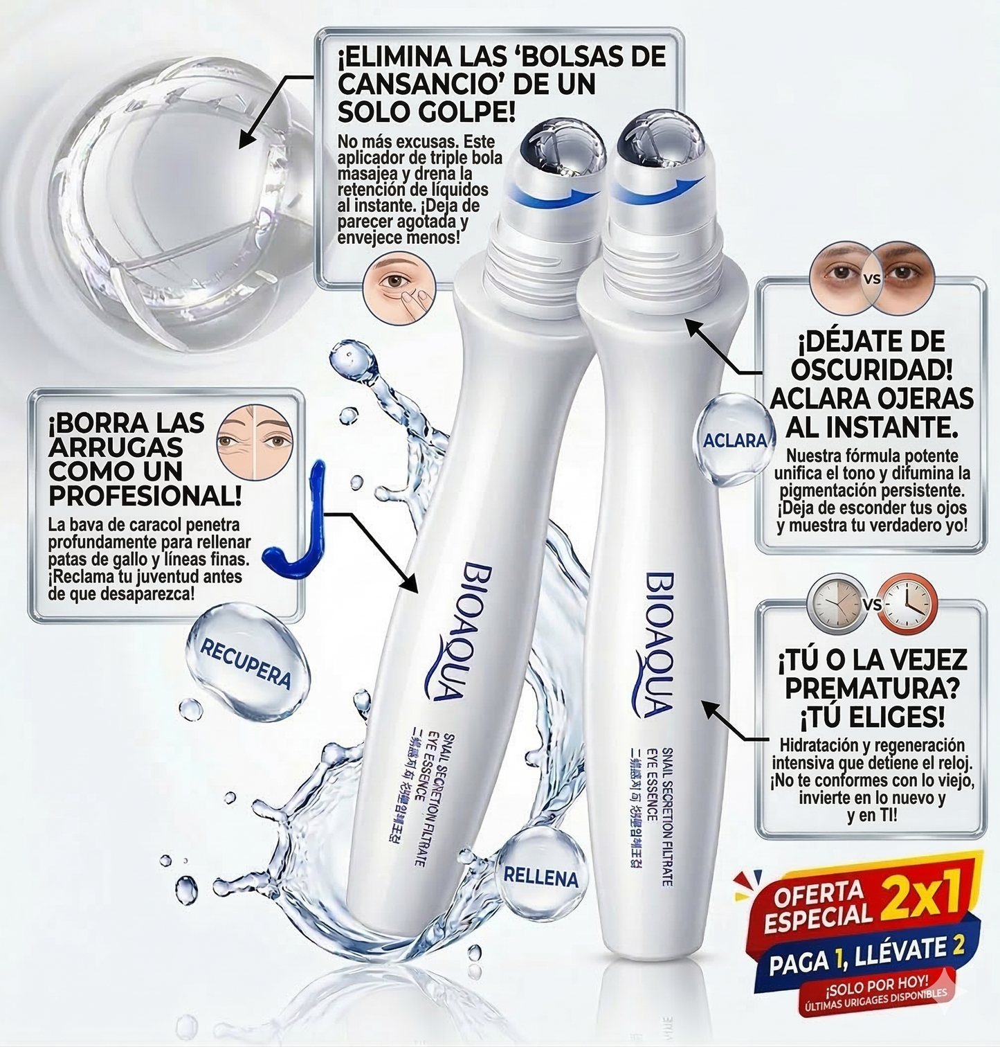 Contorno de Ojos Roll On™Refresca y reafirma tu mirada cansada en 5 min. Pide 1 y lleva 2 🎁