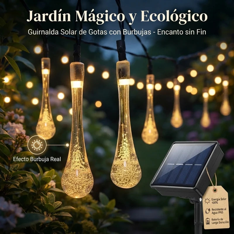 Magia Solar navideña🌟 para tu Jardín: Guirnalda de Cristales 💦 en forma de Gotas😉 X10mt