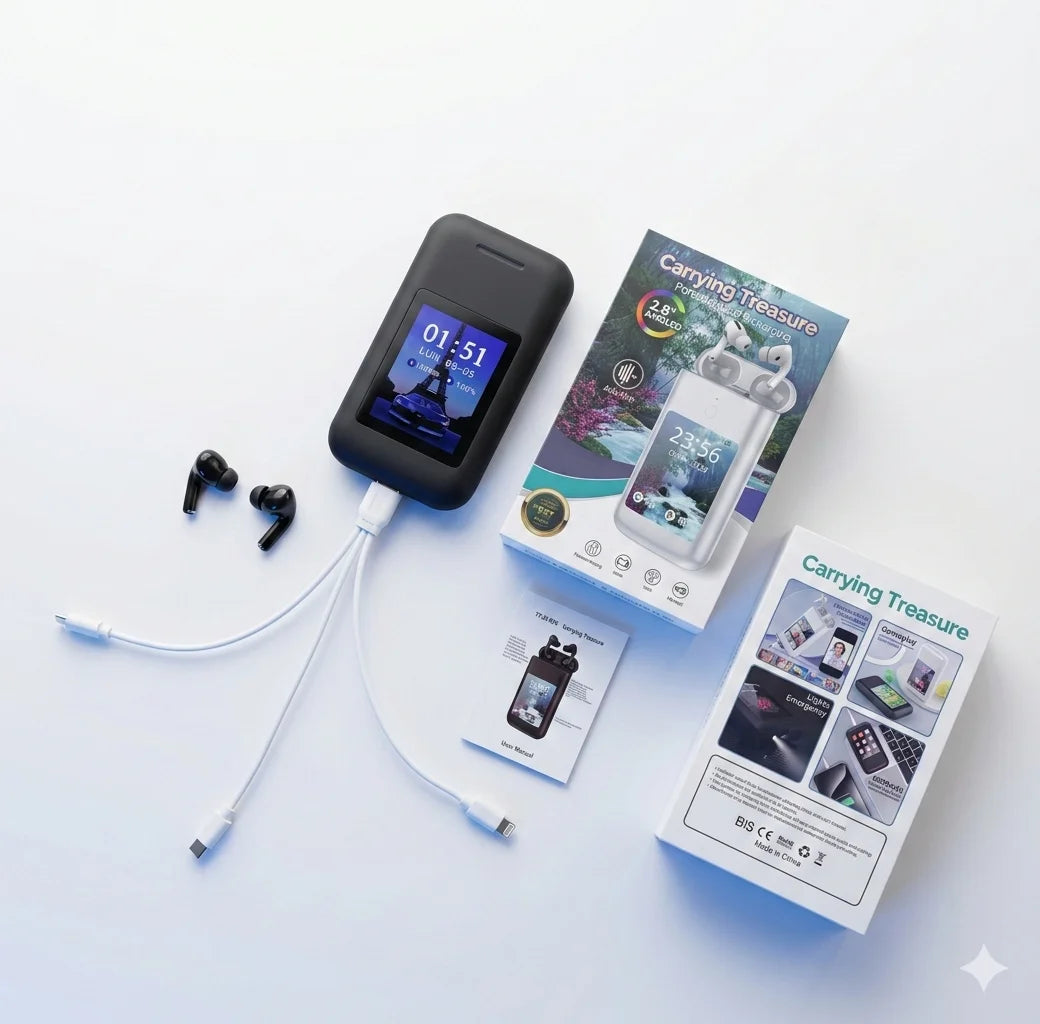 PowerBank con Pantalla Digital + Audífonos inalámbricos + Linterna