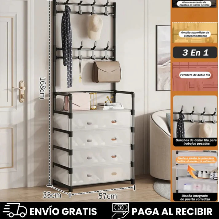 Zapatero Perchero Organizador Metálico Guardapolvo 4 Niveles