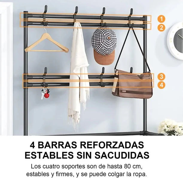 Zapatero Perchero Organizador Metálico Guardapolvo 4 Niveles