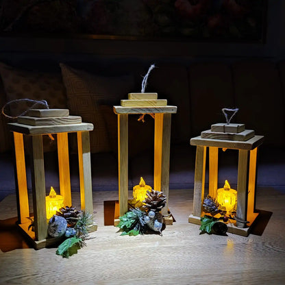 COMBO 3 FAROLES® EN MADERA  🎁 LLEVA COMO REGALO 3 VELAS LED.