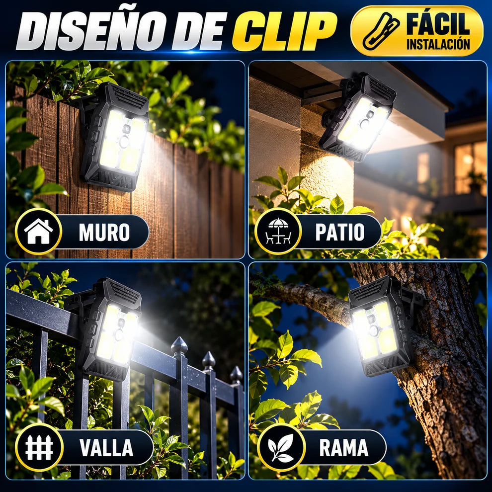 2X1 Luz LED Clip con Sensor y Carga Solar – Ilumina sin cables ni enchufes