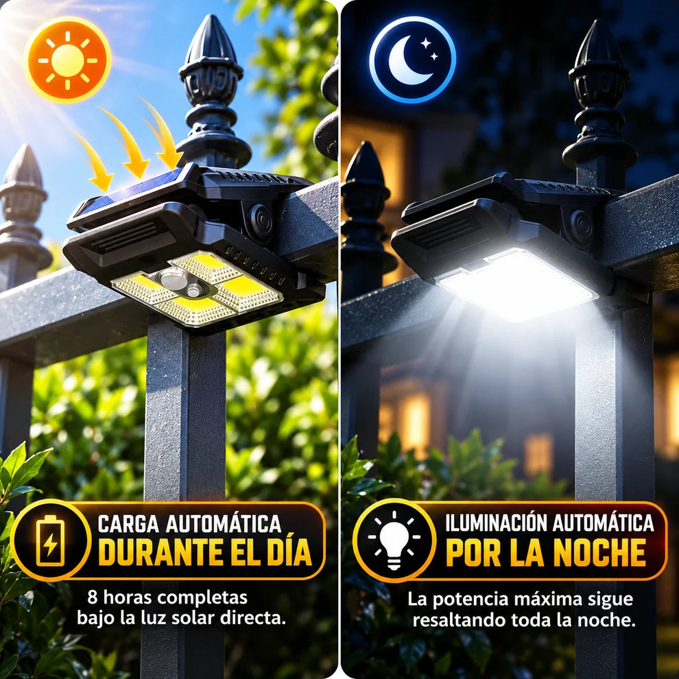2X1 Luz LED Clip con Sensor y Carga Solar – Ilumina sin cables ni enchufes