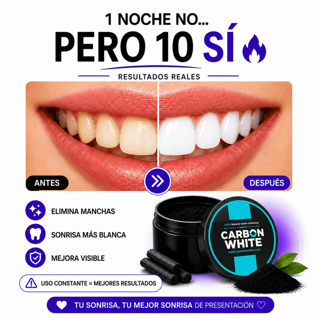 NATURAL WHITE™  Polvo Blanqueador Dental 100% Natural
